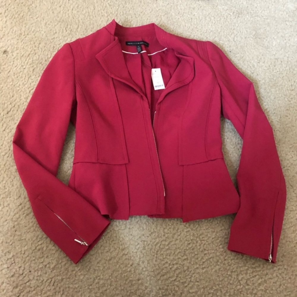 NWT WHBM Red cropped tailored blazer size 0